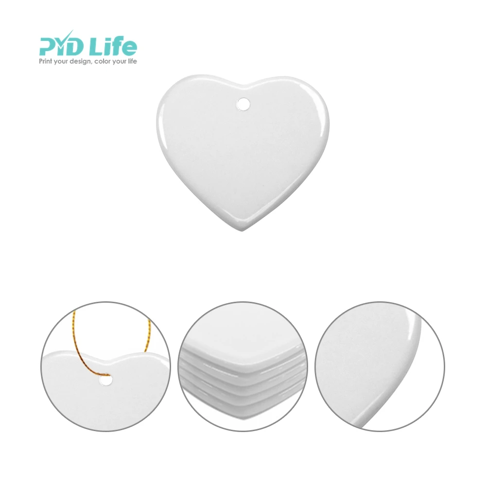 Оптовая продажа рождественское керамическое пустое украшение PYD Life в форме сердца подвесное для дома сублимационный орнамент