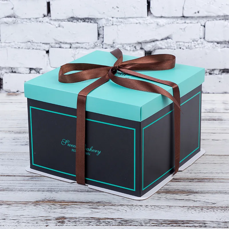 Custom Made 6 Inches 8 Inches 10 Inches Tall Cake Box With Bottom Board Big Packaging Cake Box With Ribbon