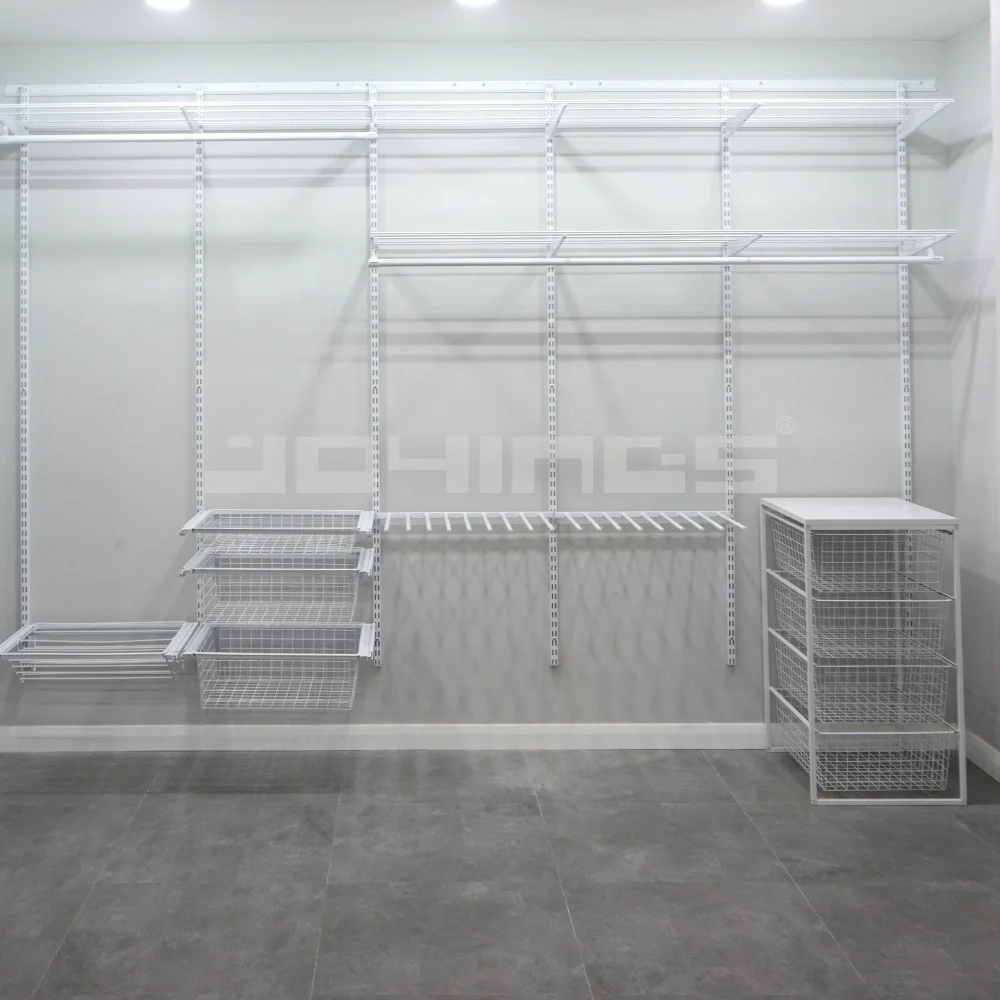 Metal Walking Closet Armable Rail Room Clothes Organizer Storage Wardrobe Wire Shelving Shelf Closet System For Bedroom