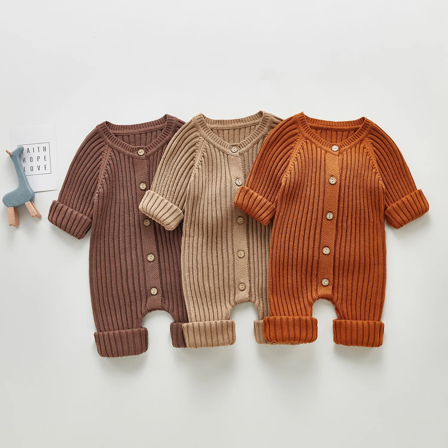 
P108022 Spring Winter Newborn long sleeve knitted wear cardigan romper baby Knit Ripped Jumpsuits rompers infant one piece 