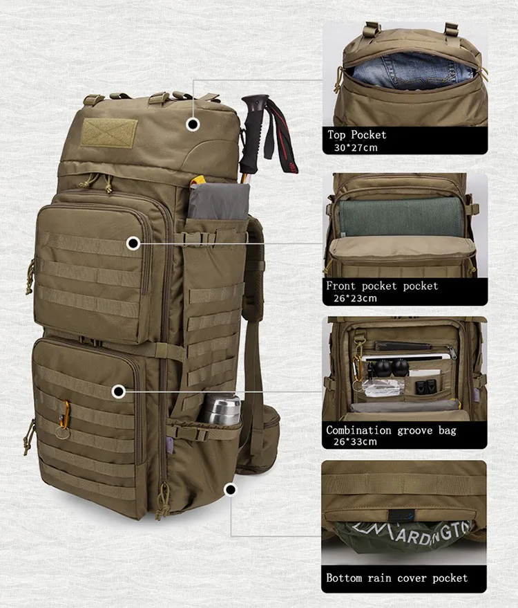 Customized camouflage Outdoor Multifunctional Backpack Waterproof 25L 45L 60L 75L Tactical Hiking Travel camping Laptop Bag