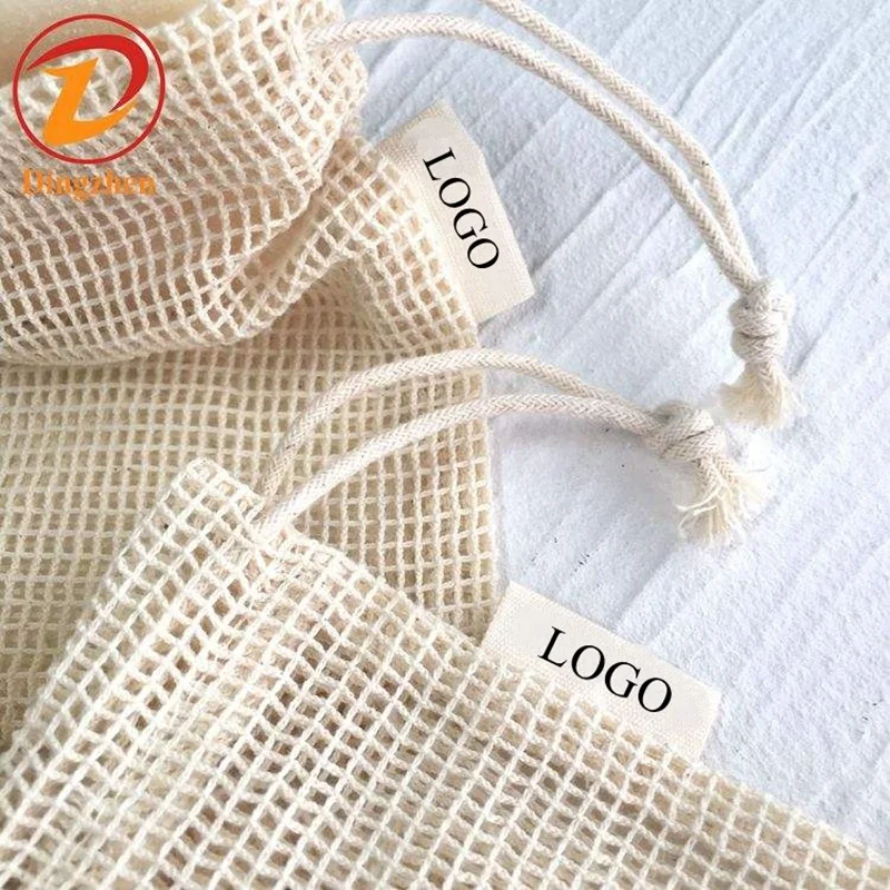 Hot Selling  Natural Cotton Soap Mesh bag Drawstring Soap Saver net bag
