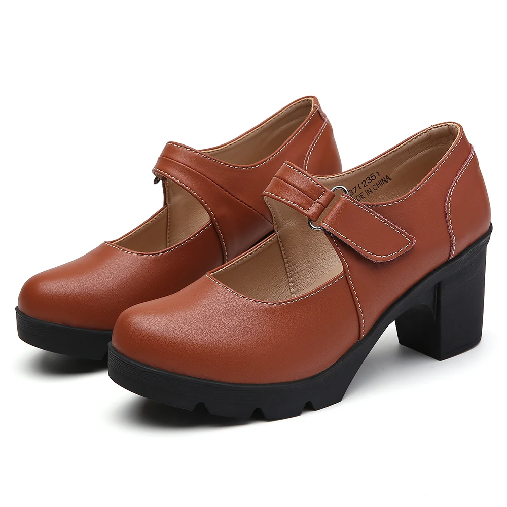 2024 New Styles Mary Janes  Women  Chunky Sole Shoes Fashion Ladies Round Toe High Heels Shoes women lace up office lady pump
