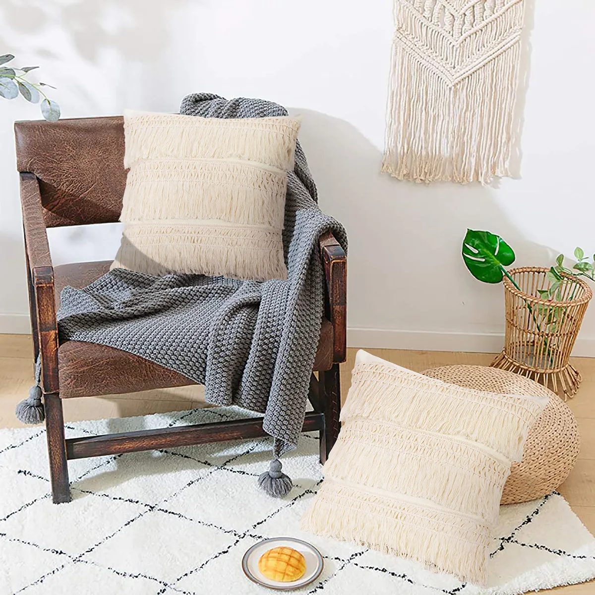 Wholesale American pastoral plain cotton tassel pillowcase sofa decorative cushion cover factory price