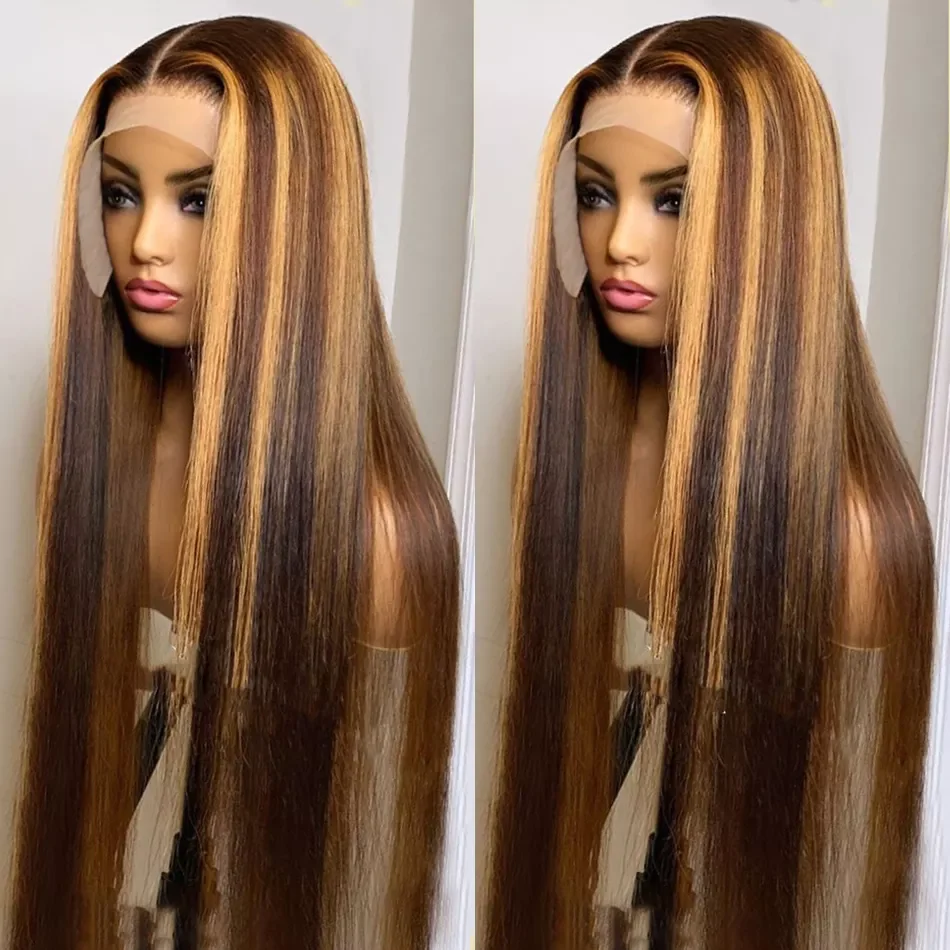 4x4 Human Hd Lace Front 180% Density Virgin Hair Highlighted Wigs With Color Hd Highlighted 28 inch Human Wig For Black Women