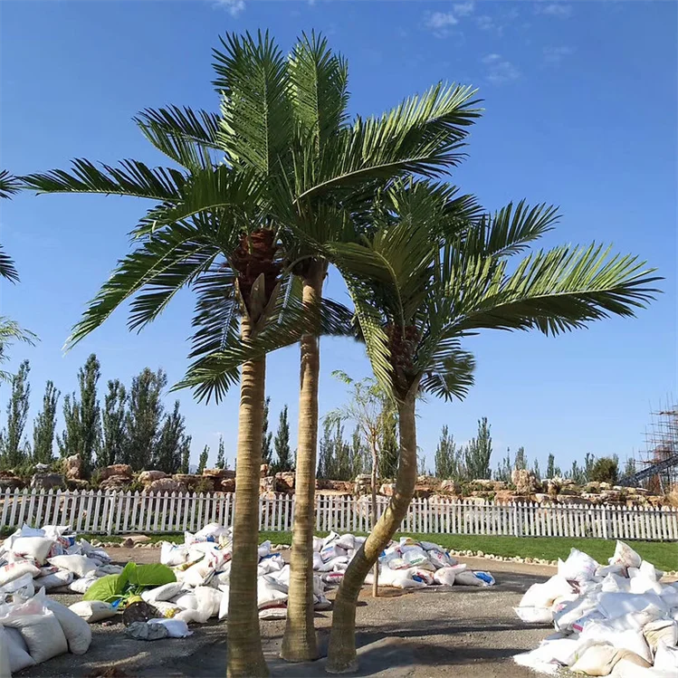 Fiberglass Trunk Landscape Fake Palm Tree Indoor Outdoor Big Simulation Coconut Tree for Garden Decoration Tree Manufacturer