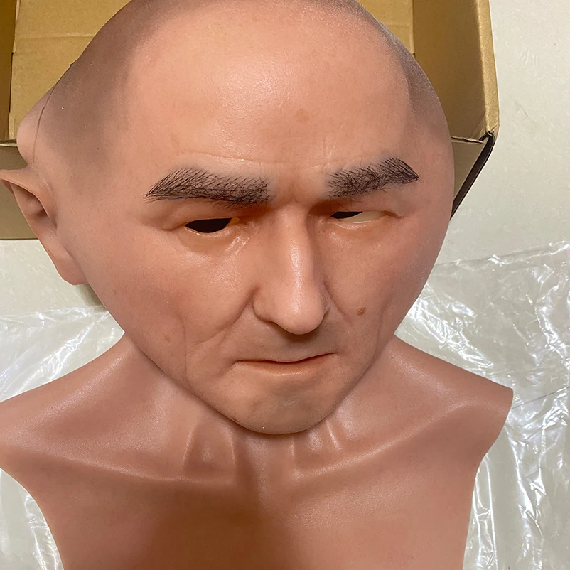 Halloween Crossdresser Realistic Masks Man Face Headmask Silicone Male Mask With Fake Breast