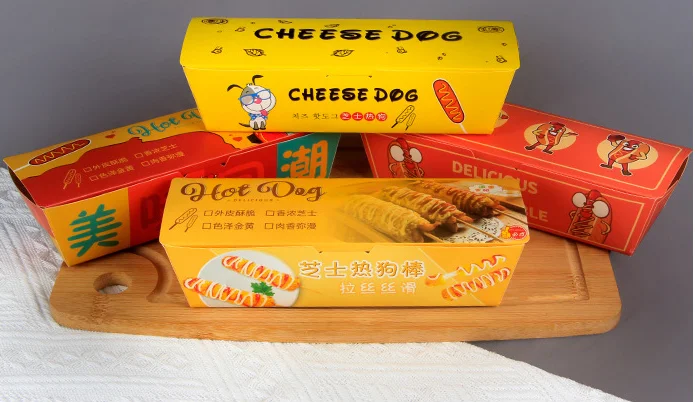 OEM Custom paper packaging hot dog tray takeaway food container box food packing for korean corn dog