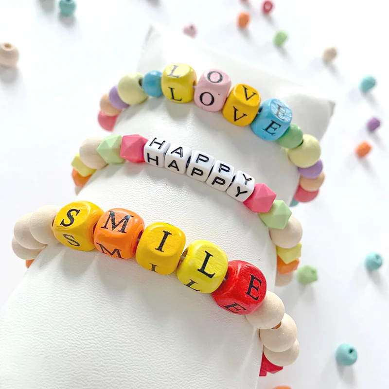 Artisancraft colorful cube letter alphabet beads 10mm wooden beads for making bracelets
