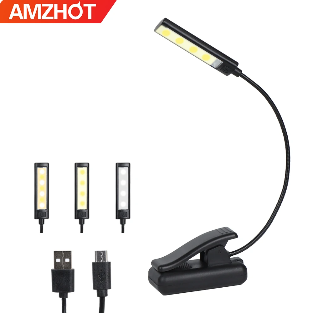 O08-0033 Portable Warm White 3 Color Temperatures 9 Brightness Rechargeable Clip LED Book Light Adjustable Flexible Reading Lamp