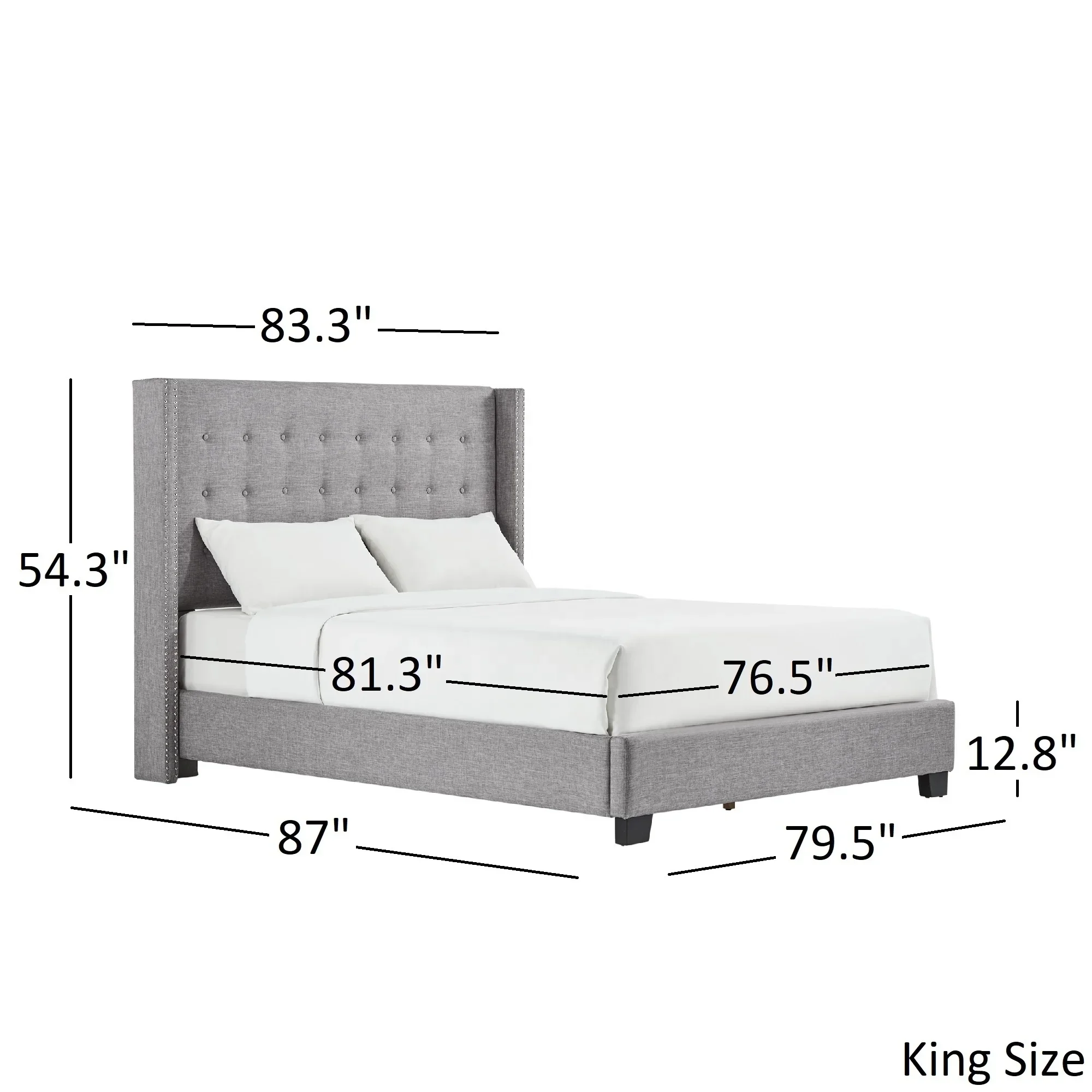 
Dingzhi Furniture Upholstered Queen Size Platform Wood Bed with Nailhead Trim 