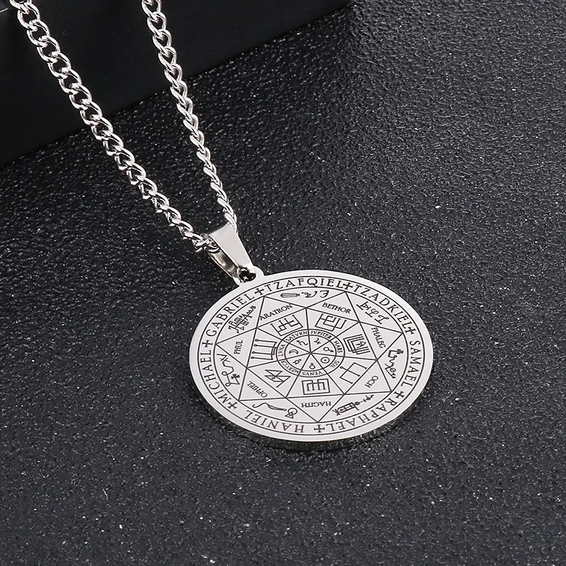 Kalen Unisex Religious Silver/Gold/Black Stainless Steel Circle Pendant with Jewish Hexagram Pattern