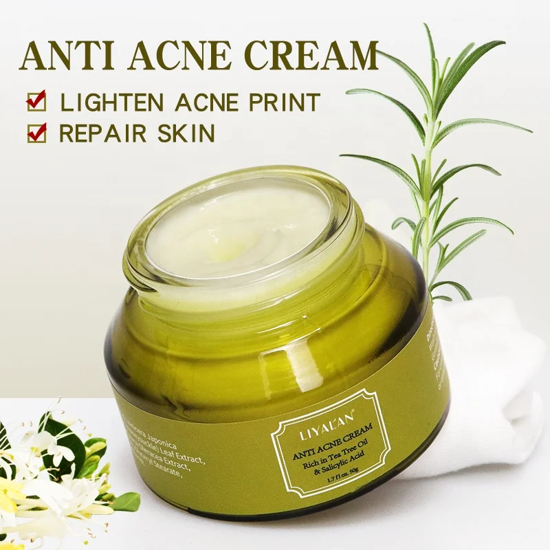 Private Label Tea Tree Oil Salicylic Acid Skin Repair Lighten Anti Acne Scar Pimple Shrink Pores Face Cream