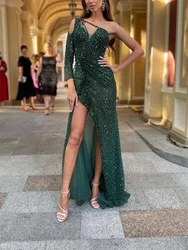 2022 new arrivals Single Shoulder elegant dresses women evening teal sequin fashion dress