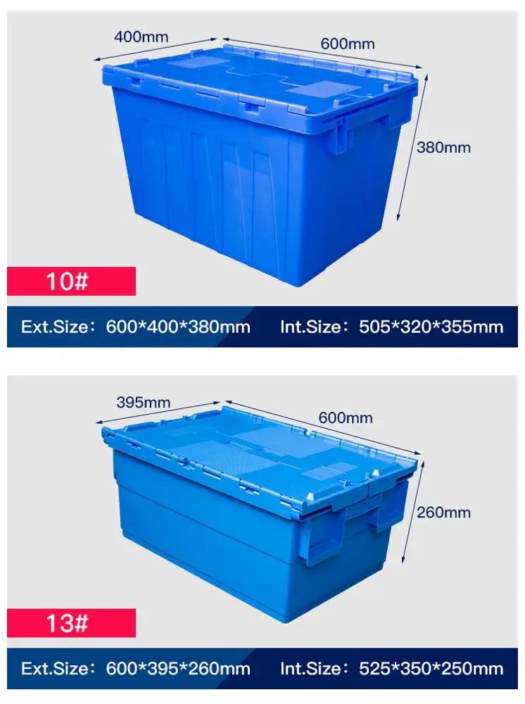 
Amaon hot selling Industrial shipping hanged lid crate plastic storage distribution Container Tote <span style=