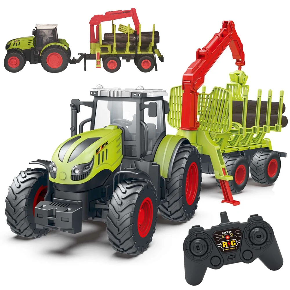 Kids Toys RC Tractor Set Remote Control Tractor Toy 1:16 Rechargeable Die Cast Farm Vehicle Toys with light