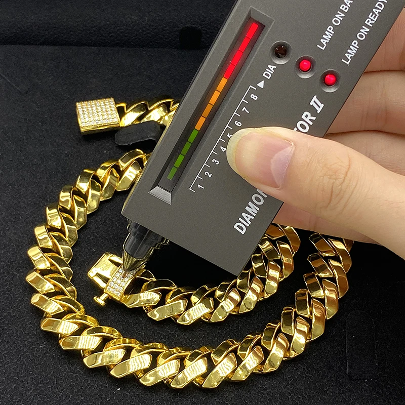 Hip Hop Moissante Luxury Jewelry Mens Stainless Steel Chain Necklace Solid Gold Prong Cuban Link Chain Necklace