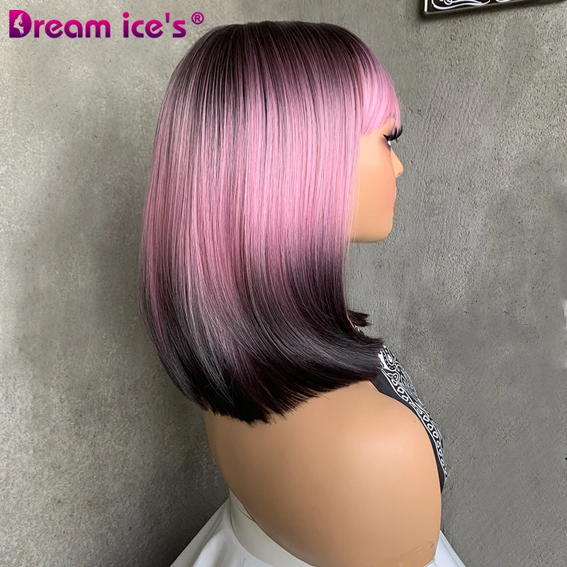 Black Purple Layered High Quality Synthetic Hair Wig with Bangs for Women Lolita Daily Party Heat Resistant Fibre Hair