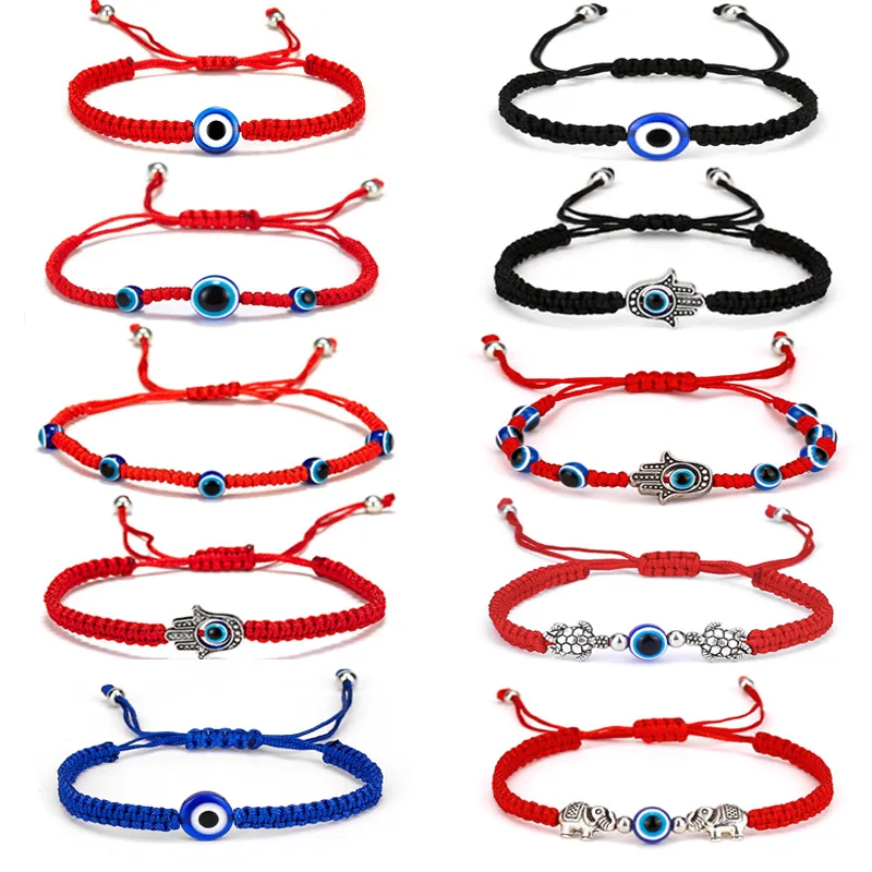 New In Eye Bead Braided Bracelet Lucky Red Black Line Couple Chain Handmade Prayer for Men and Women Adjustable Bracelet Jewelry