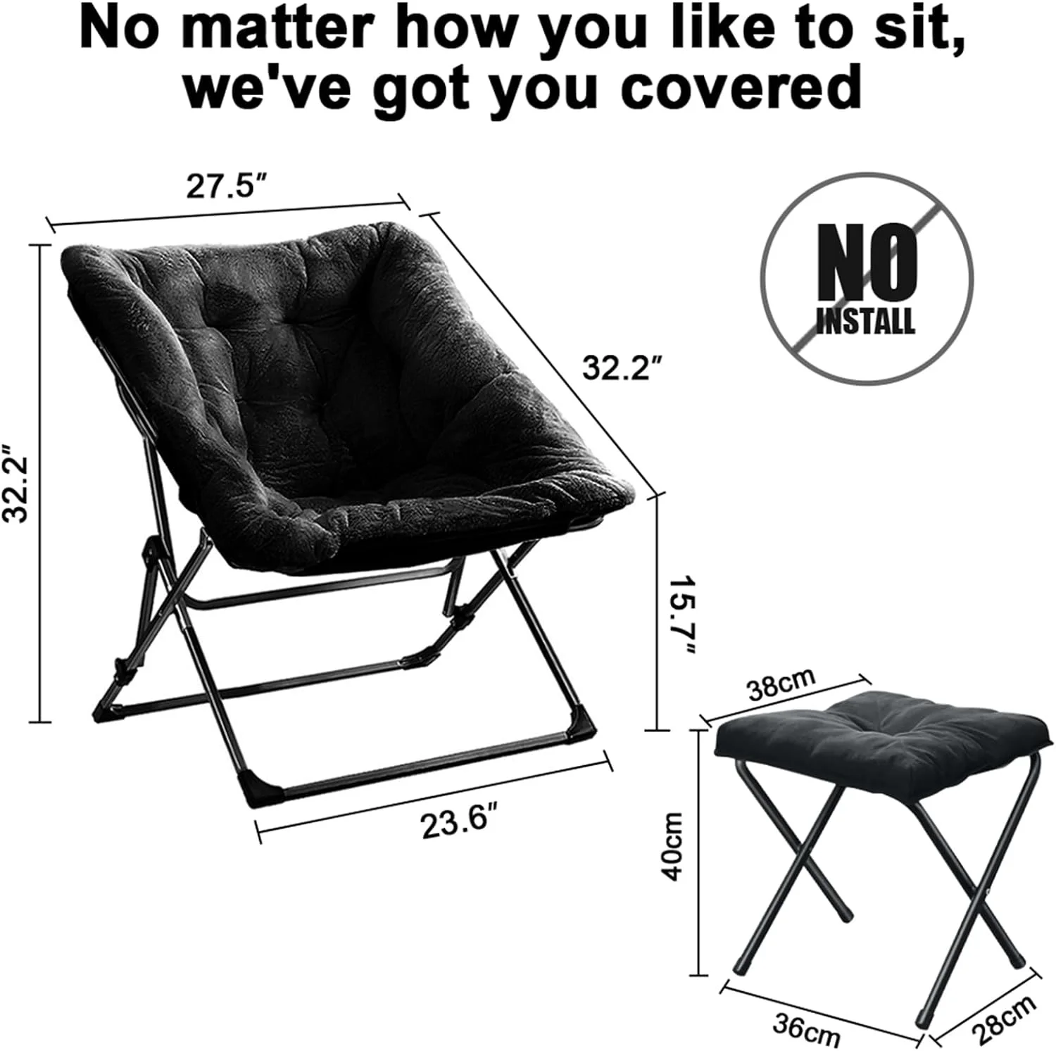 Popular Foldable Chaise Green Moon Swing Chair Foldable Accent Camping Garden Lounge Leisure Living Room Chairs with Ottoman