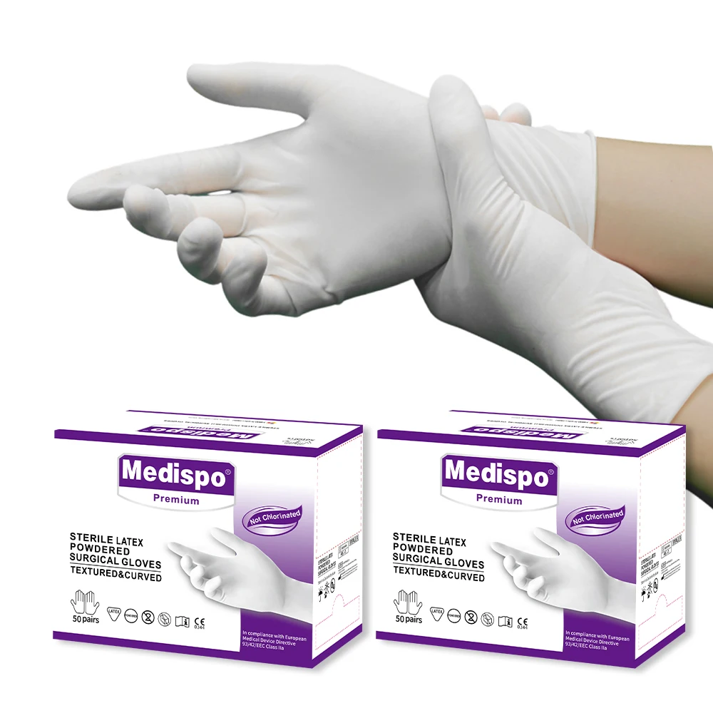 China disposable gloves factory supplied sterile latex surgical powdered gloves