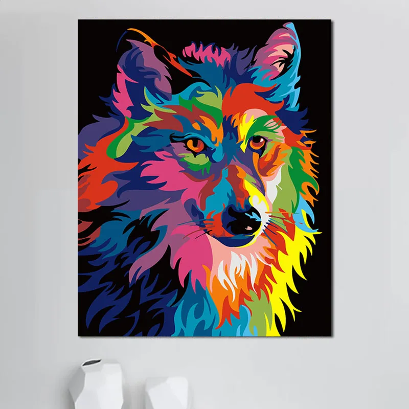 Factory Wholesale Digital Abstract Animal Kids Diy Canvas Modern Wolf By Numbers Oil Painting