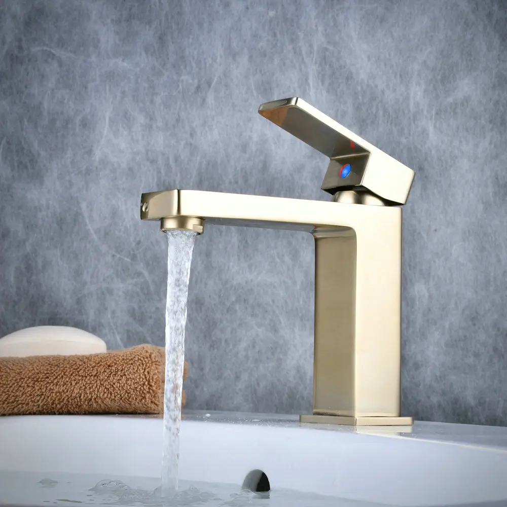 Beelee Single Handle Hole Gold Bathroom Basin Sink Tap Brushed Gold Sink Faucet Brass Waterfall Wash Mixer Faucet For Bathroom