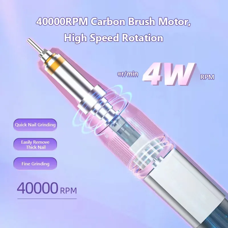 Professional Nail Polishing Machine Tool Nail Drill Machine Plastic Wireless Portable Electric Acrylic E File Strong 40000RPM