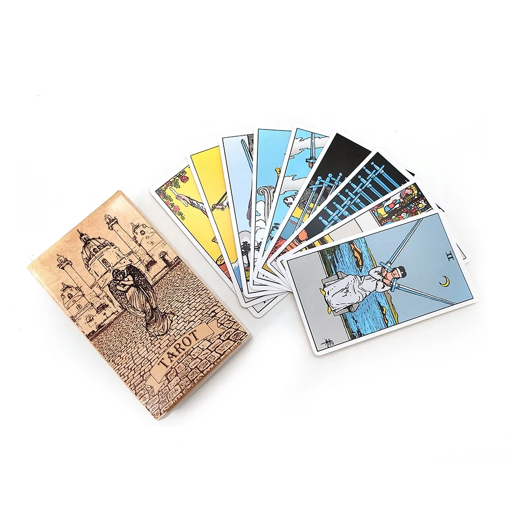 High-Quty Luxury Gold Foil Tarot Deck Beautiful English Number Playing Cards with Guidebook for Children