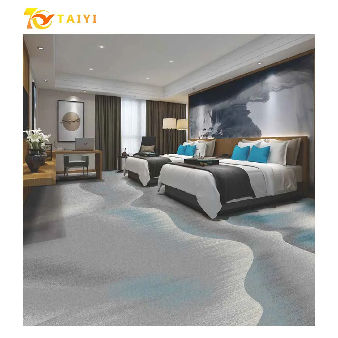 Wholesale high quality large area covered with printed flame retardant carpet commercial hotel black nylon printed carpet cinema