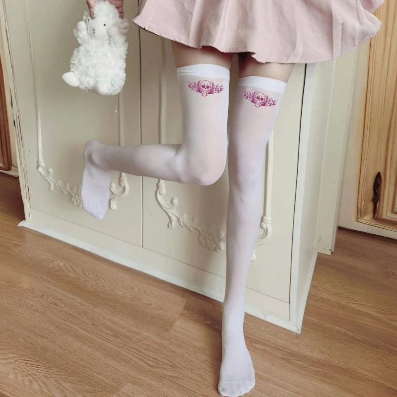 Halloween Skull Knee High Socks Halloween Velvet Knee High Socks Skull Print Solid Color Socks