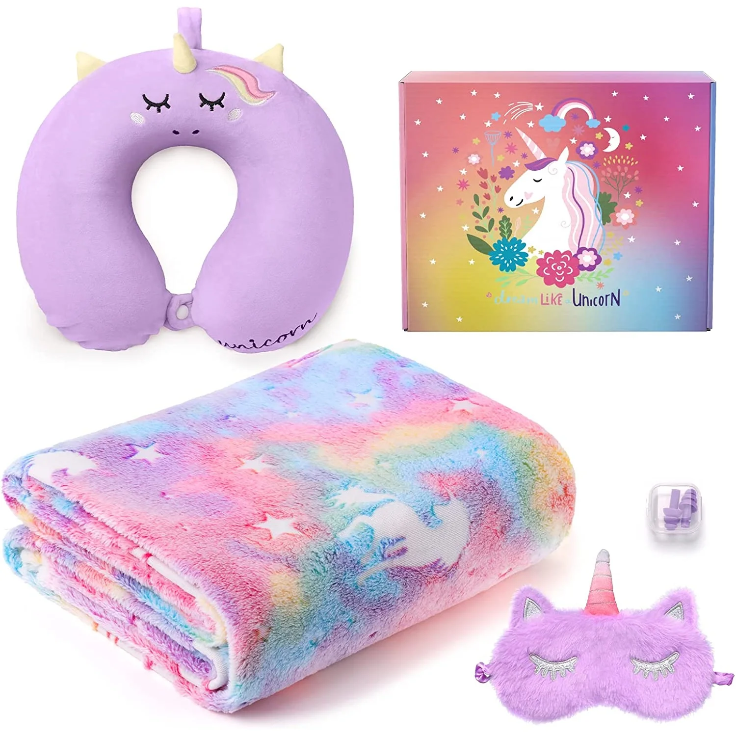 Набор светящегося в темноте одеяла с подушкой для путешествий Единорог светящееся мягкое уютное плюшевое Фланелевое флисовое Покрывало подарка на день рождения