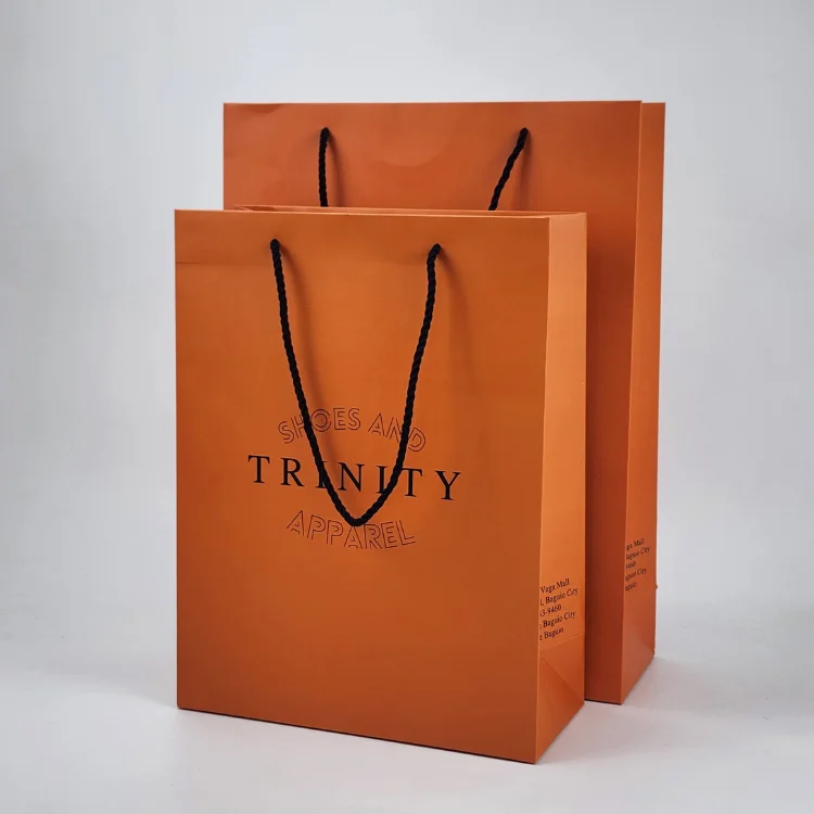 Light luxury Custom Orange Paper Shopping Bag with Your Own Logo