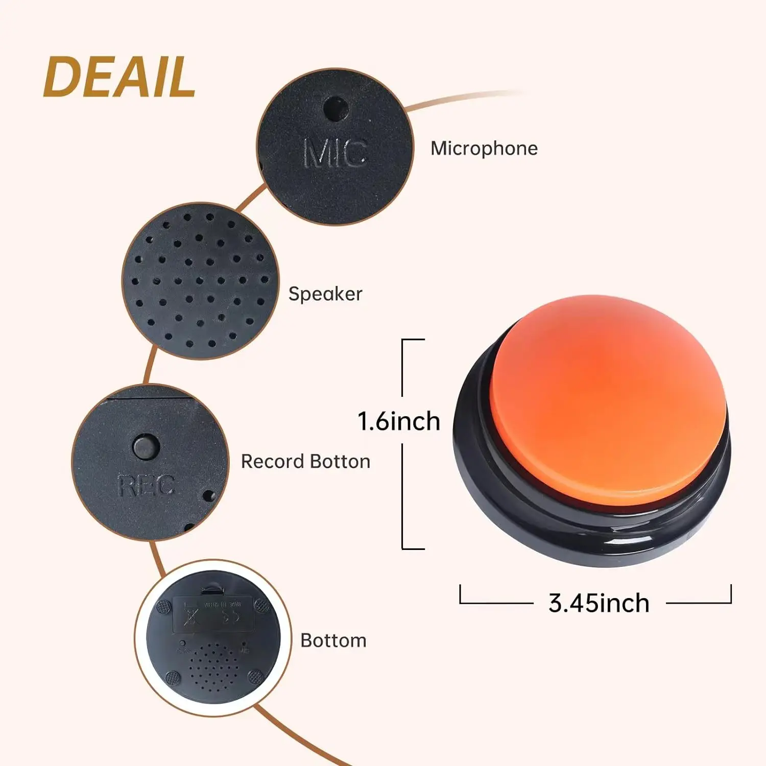 Pet Communication-Speaking Button for Dog Training Funny Gift for Study Office Home Voice Recording Button Pet Training Buzzer