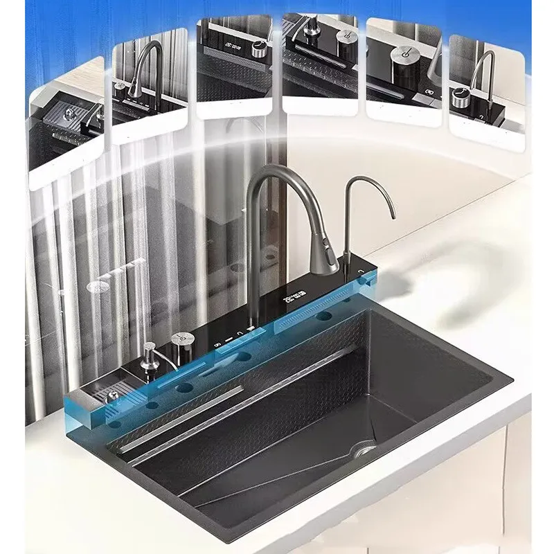 304 раковина из нержавеющей стали с одной чашей рабочей станции цифровой дисплей водопад кухонная