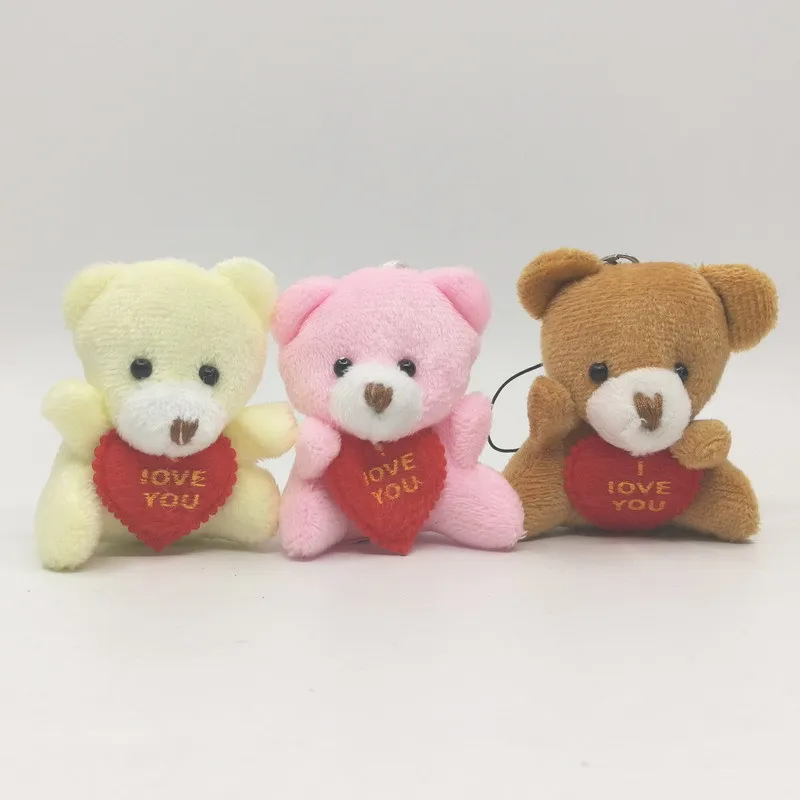 cheap price 6CM small plush teddy bear with read heart cute valentine stuffed teddy bear plush toy