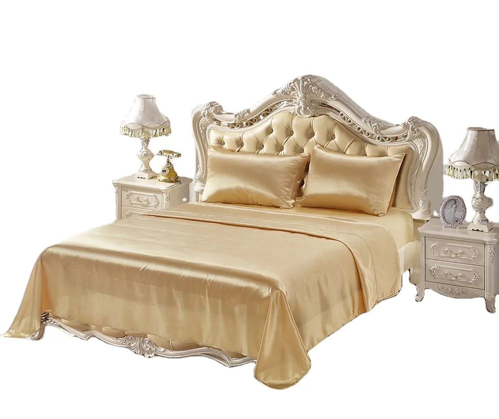 hotel  home bed kit  textile duvet cover solid 4 piece hotel luxury polyester silky satin bed sheet bedding set