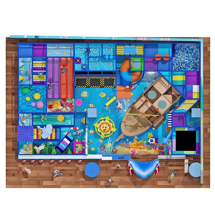 Детская мягкая игровая площадка в океаническом стиле с зоной отдыха