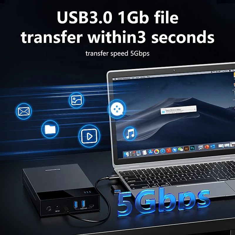 3.5 inch HDD Case with Type C HUB usb3.0 ABS plastic tool free hdd case SATA 3.5 usb3.0 HDD Enclosure