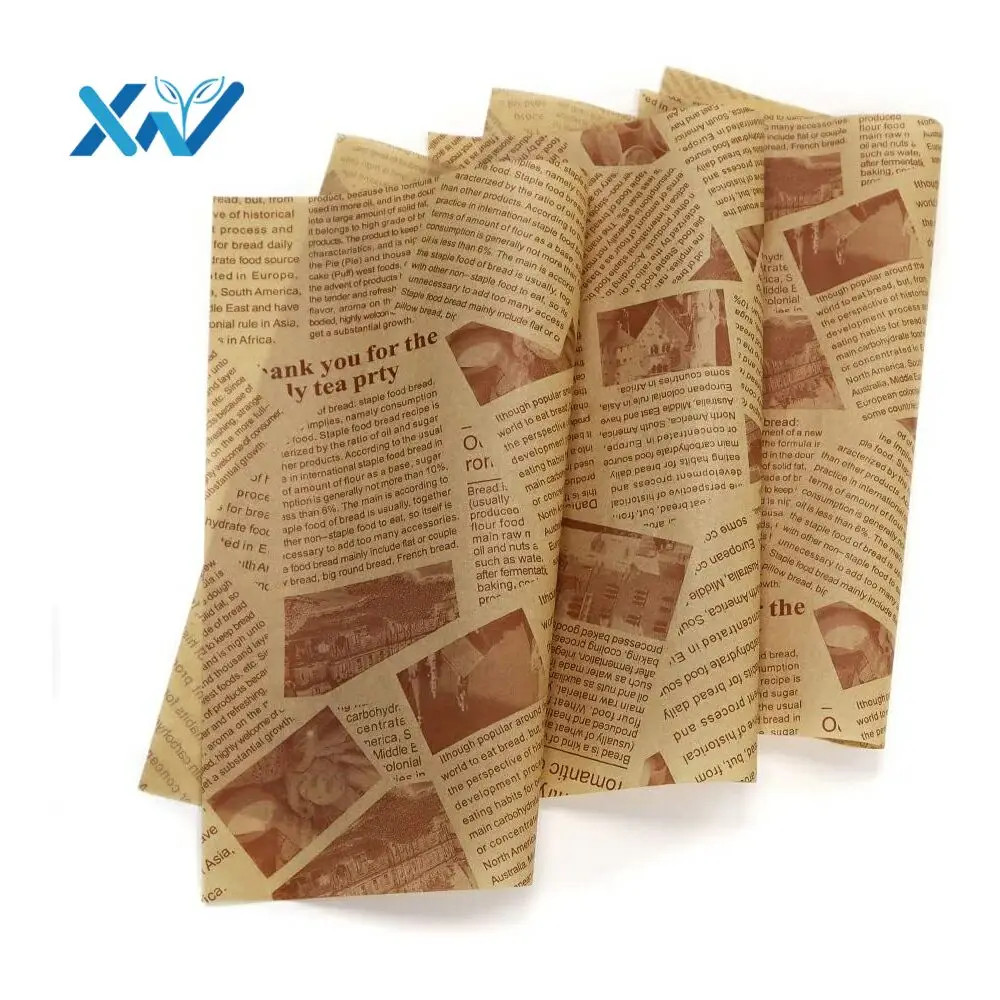 Custom Size Sandwich Food Packaging Wax Tissue Paper Printed Greaseproof Paper Printing Virgin Baking Paper Coated