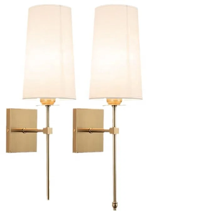 Nordic Gold LED Wall Sconce Lamp Switch Decoration Fabric shade Dimmable E26 Bedside Wall Light For Bedroom