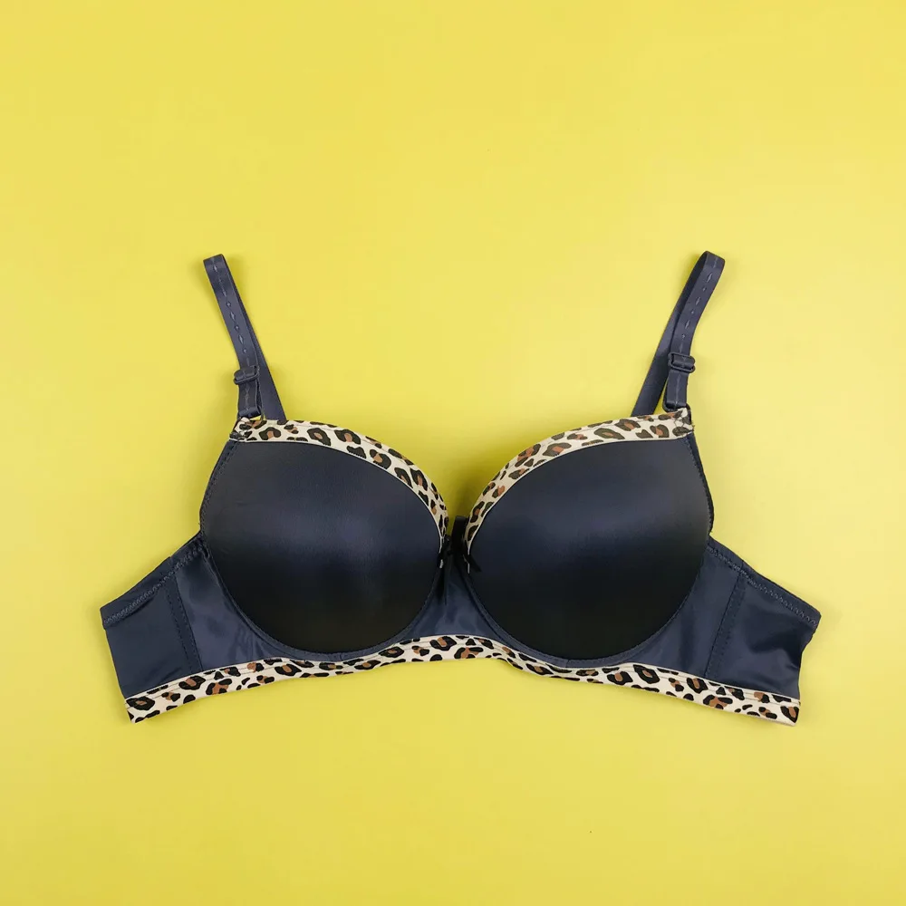 leopard print beautiful back sexy bra glossy underwire thick cup gathered anti sag lingerie wholesale