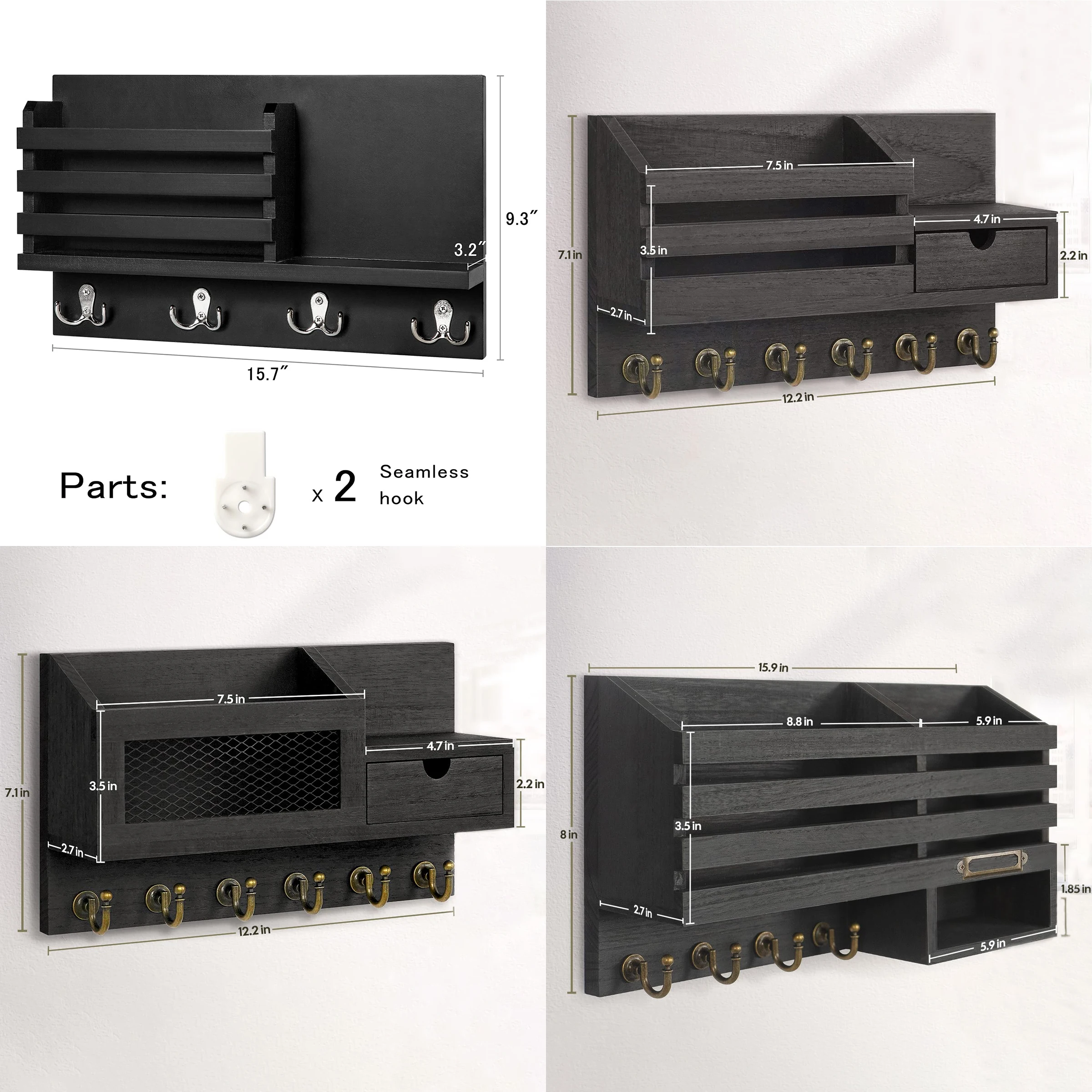 New Arrival Wooden Bamboo Wall Mount Mail Organizer With Shelf Multi-Style Portable Bamboo Key Holder Rack for Home Entryway