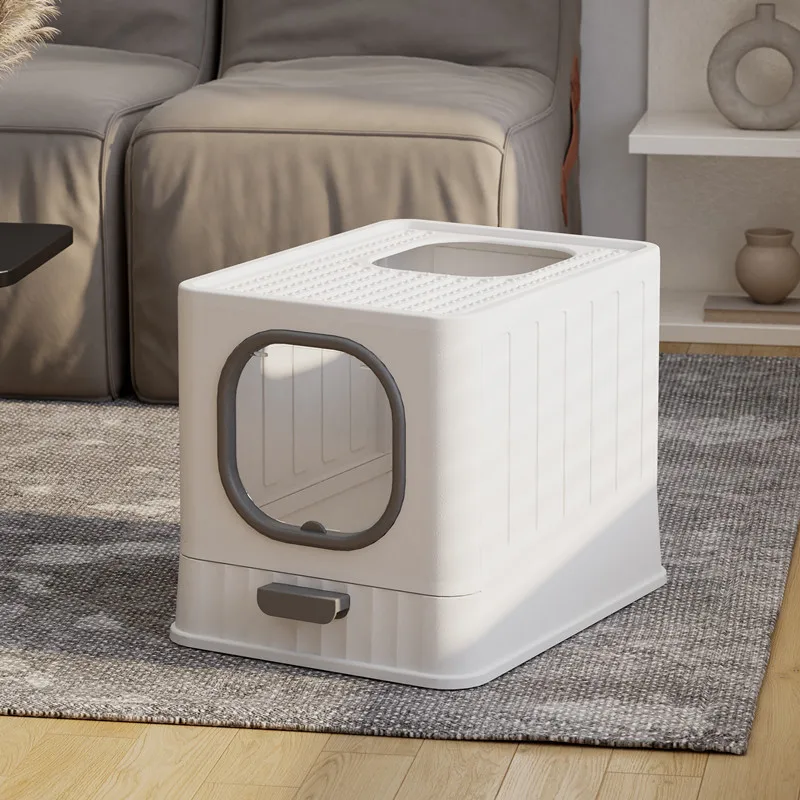Fully enclosed cat litter box large plastic folding anti-odor anti-splash cat toilet cat cleaning supplies wholesale