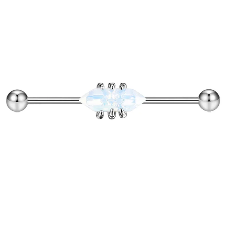 Stainless Steel Opal Stone Industrial Barbell Scaffold Earring Round Ear Stud Cartilage Helix Tragus Piercing Jewelry