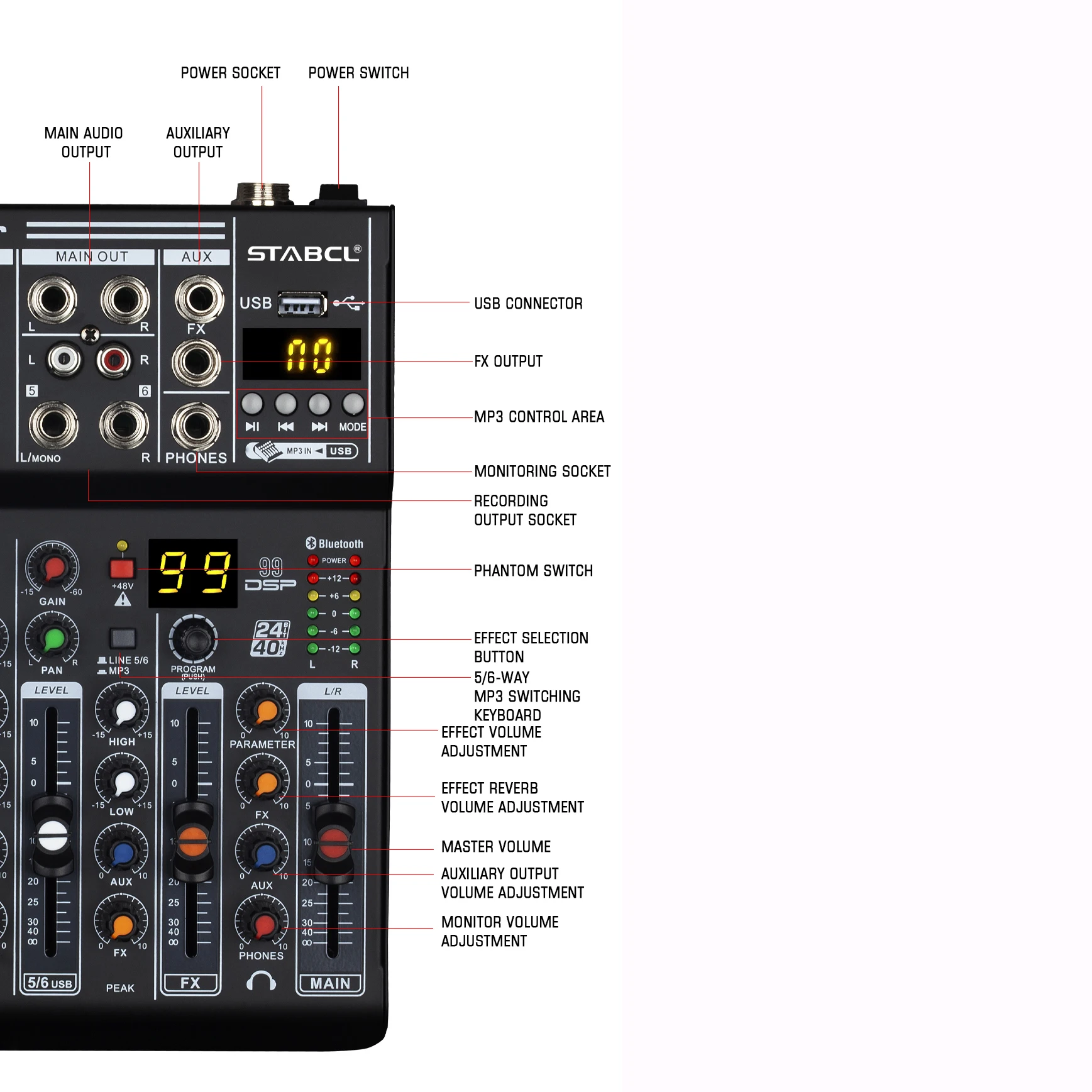 ST-4M Mini  Audio Mixer with USB Interface 4 Channels for Home Karaoke and Club Applications