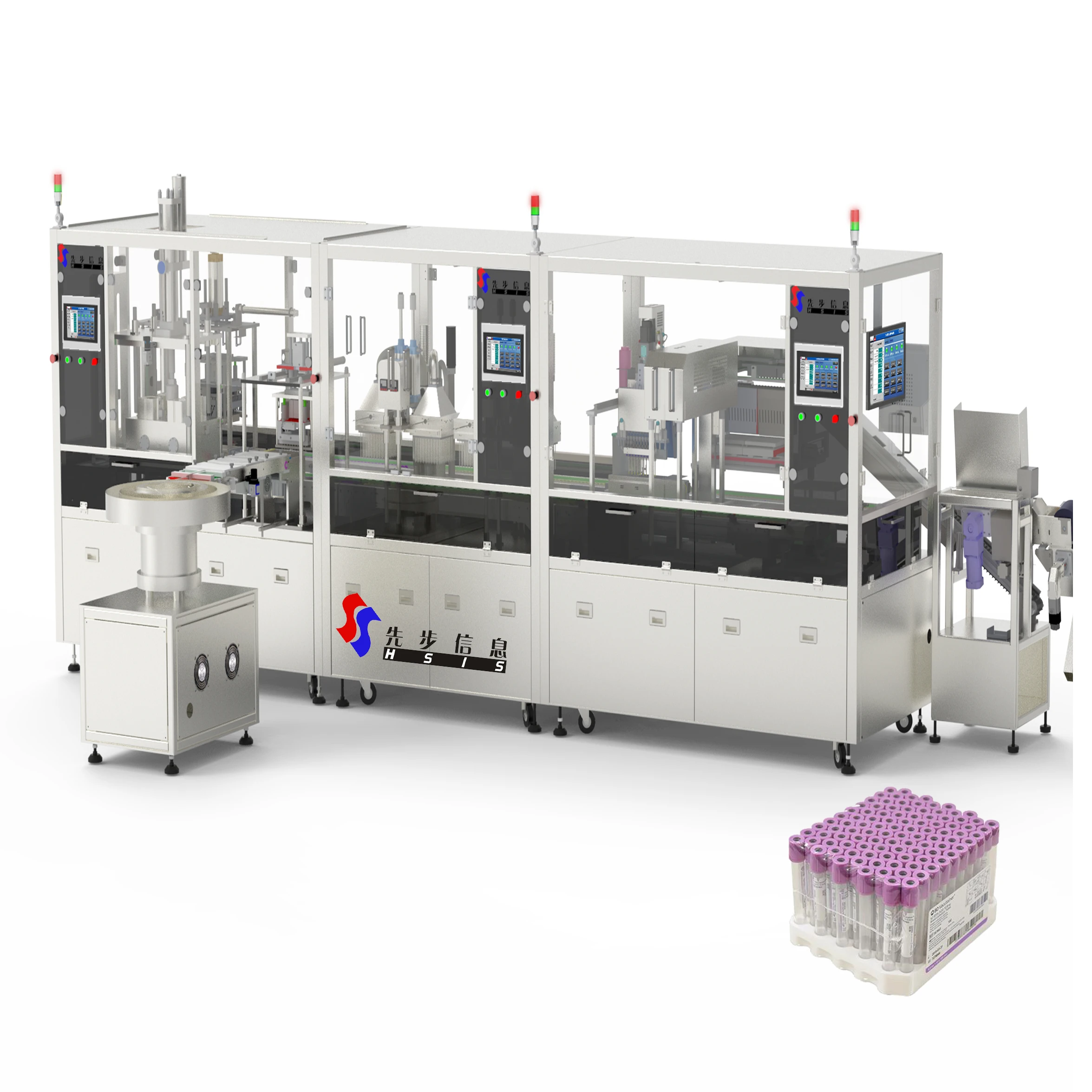 Tube collected blood assembly line for pharmaxeutical blood drawing tube machine