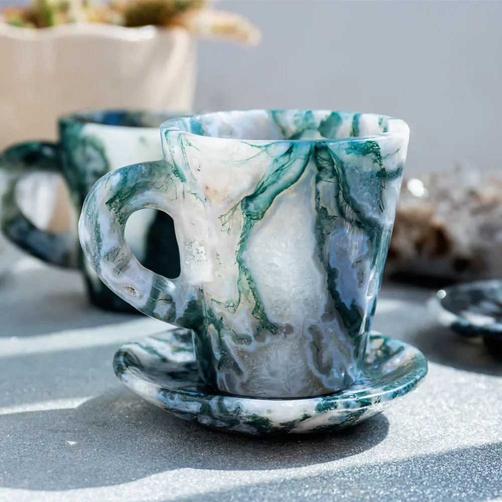 Natural Stones Moss Agate Crystal Cup Set Gemstone Crafts Crystal Wholesale Bulk