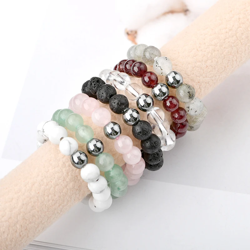 Natural Amethyst Black Onyx  Adjustable Minimalist Rings handmade creative 4mm crystal bead elastic ring