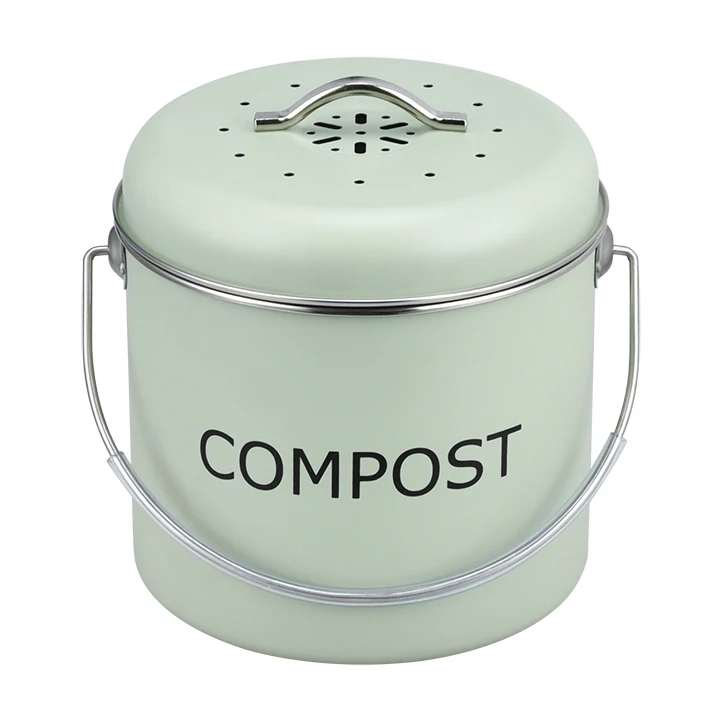 4 5 6 Liters stainless steel iron household food waste trash can compost bin pail charcoal carbon filter